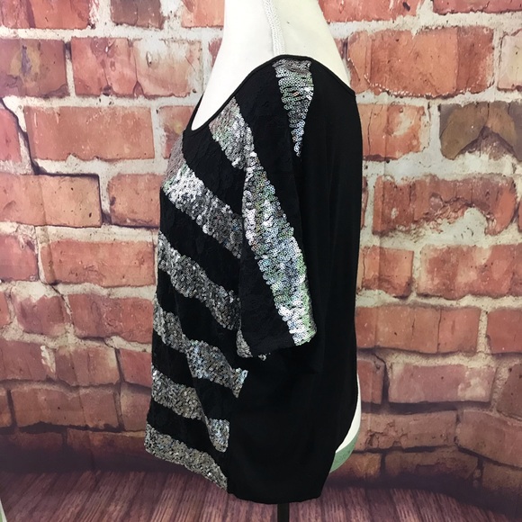 INC Silver Sequins & Black Lace Open Back Top L - Picture 3 of 8